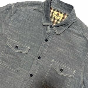 Woolrich Blue Chambray Short Sleeve Button Down Shirt Large Cotton Workwear